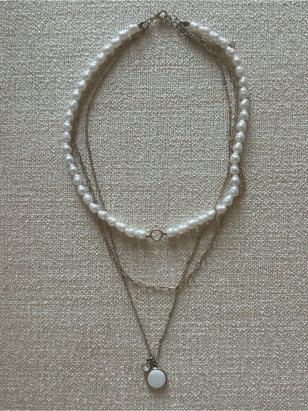 Layered White Pearl and Gold Pendant Necklace - Women Jewelry